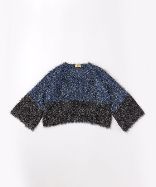 Metallic shaggy long sleeve knit