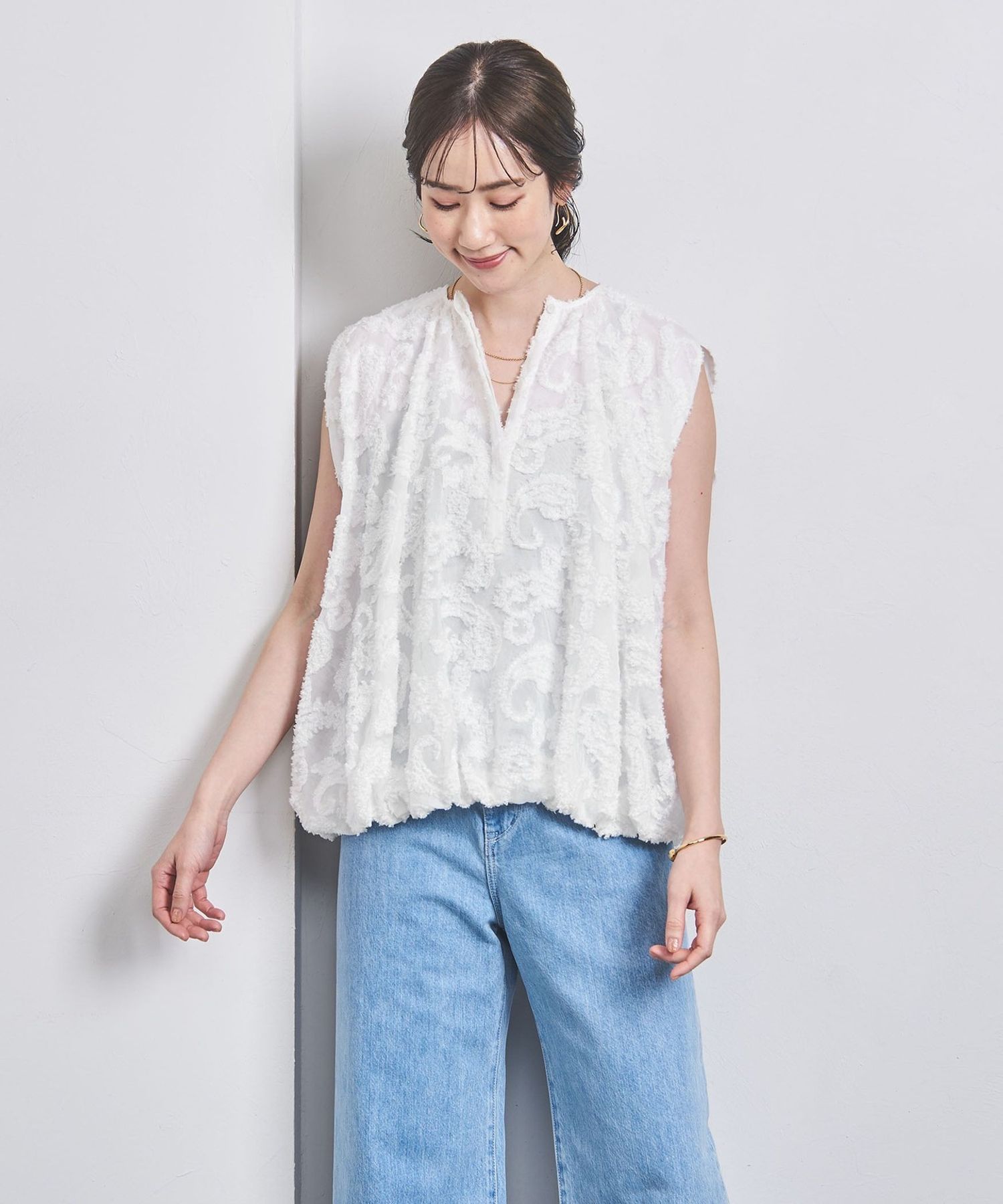 バルーン ケープスリーブ ペイズリー ブラウス 