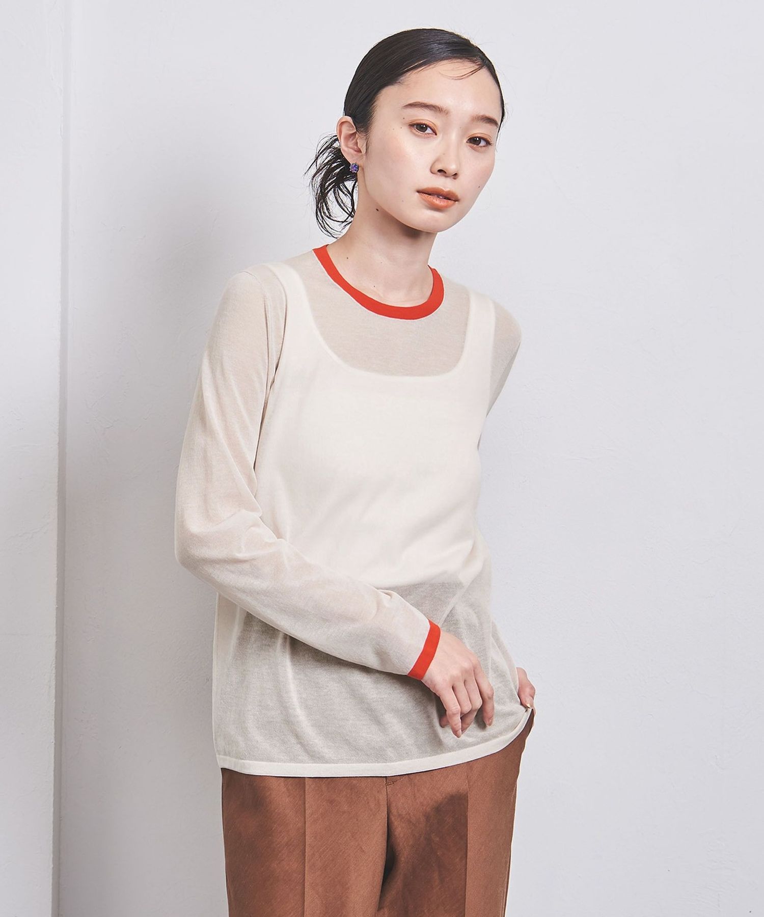 シアー ロングスリーブ ニット 