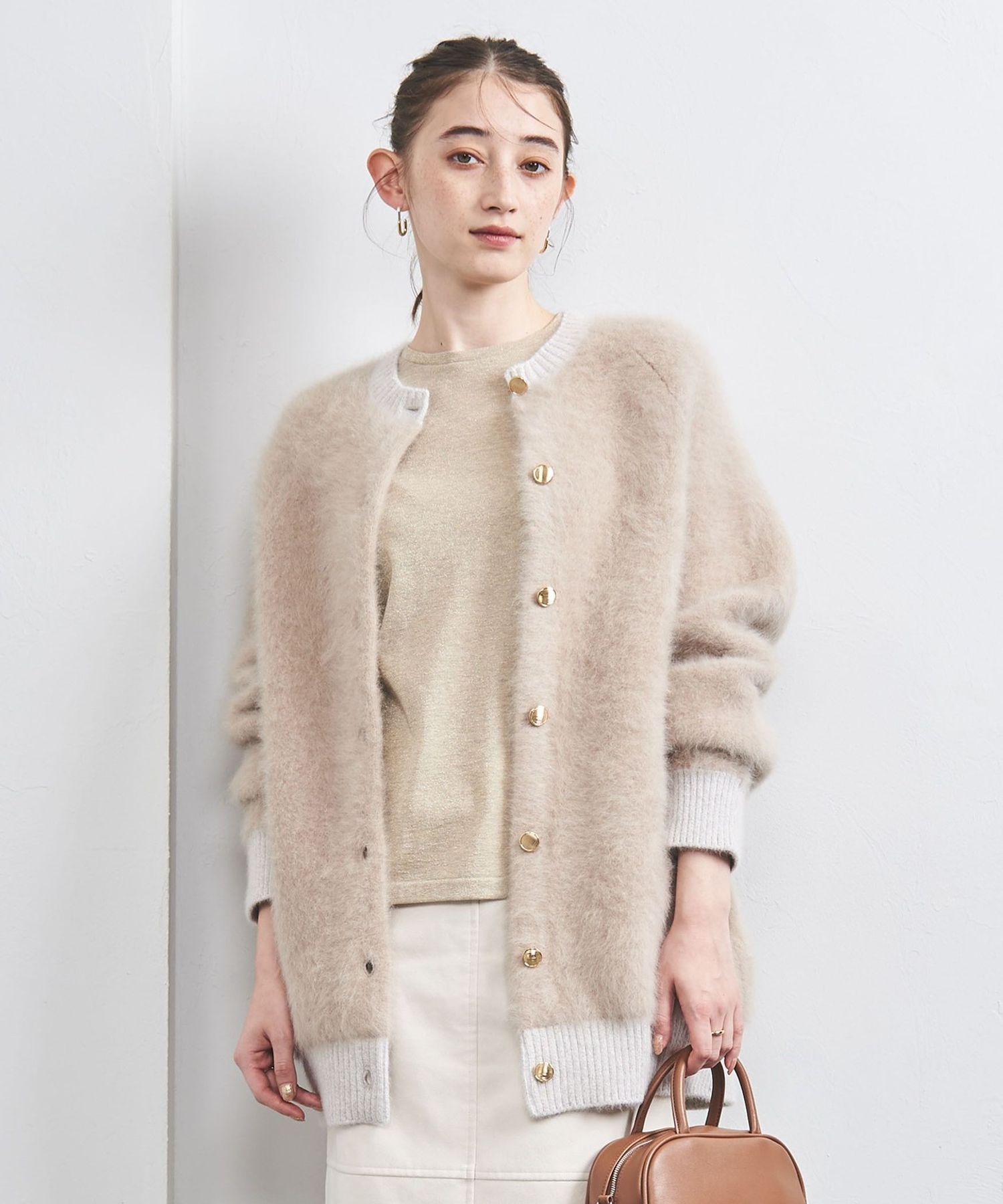 フォックス カシミヤ ダブルフェイス ミドルカーディガン BEIGE 