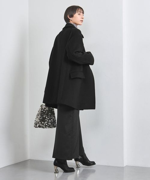 ユナイテッドアローズ　スタンドカラーコート　アンゴラ　ブラック　ベルト　サイズL HI―LINE RICH スタンドフォールカラー コート