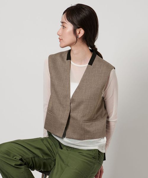 BEAUTY&YOUTH　ツイルベストオールインワン サロペット　カーキ 1500025F0167_m1_c101.jpg