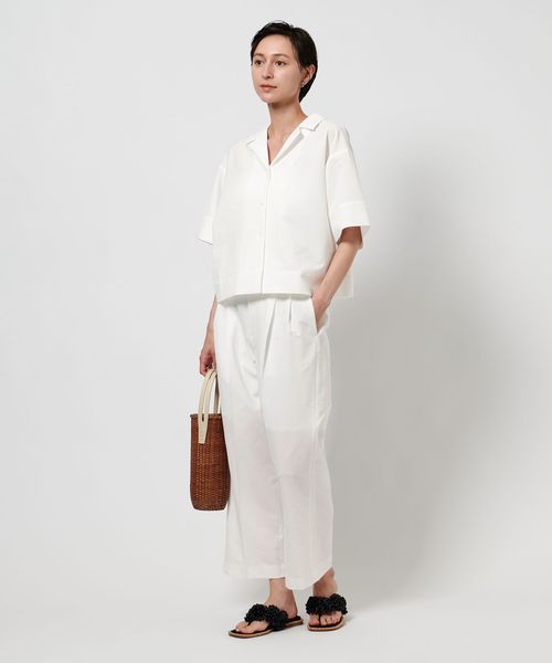 ブラウス シャツ エアリー オープンカラー 五分袖 シャツ WHITE レディース セール】エアリー オープンカラー 五分袖 シャツ WHITE（シャツ