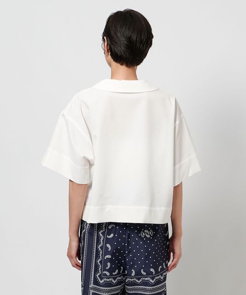 エアリー オープンカラー 五分袖 シャツ WHITE