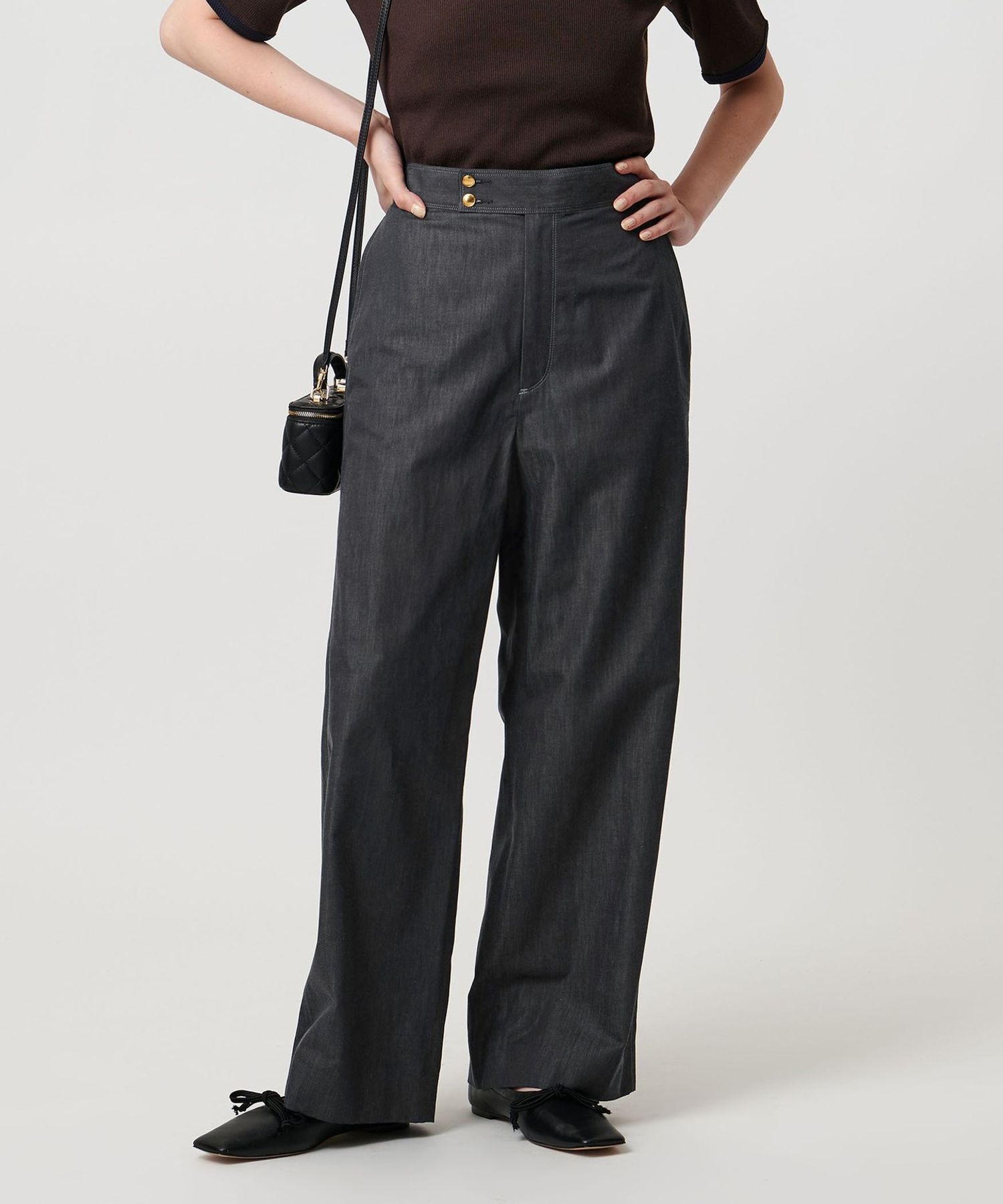コットン デニムライク ワイドパンツ 