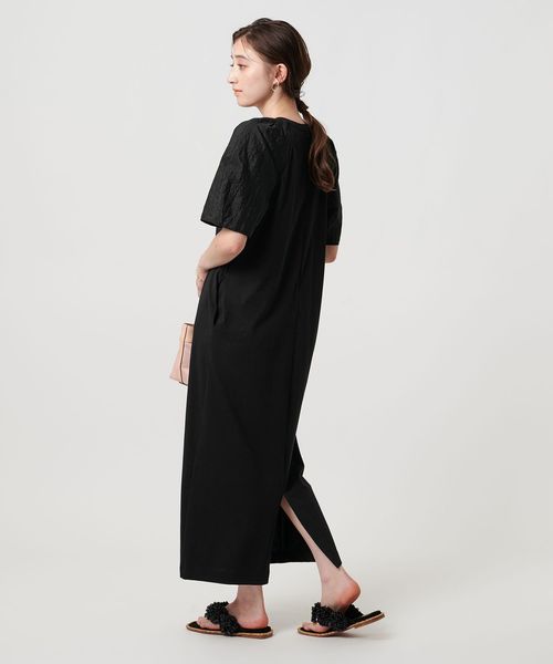 UNITED ARROWS パフスリーブワンピース ーウォッシャブルー コンビパフスリーブワンピース ―ウォッシャブル―