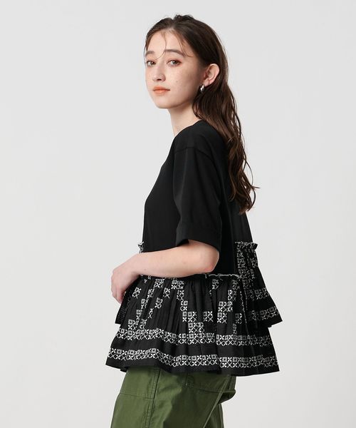 UNITED ARROWS/エンブロイダリープリーツ コンビ Tシャツ/Tシャツ / カットソー