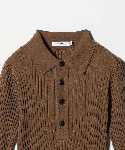 新品HYKE ベージュ リブ長袖ニット HYKE＞ロングスリーブ リブ ニット