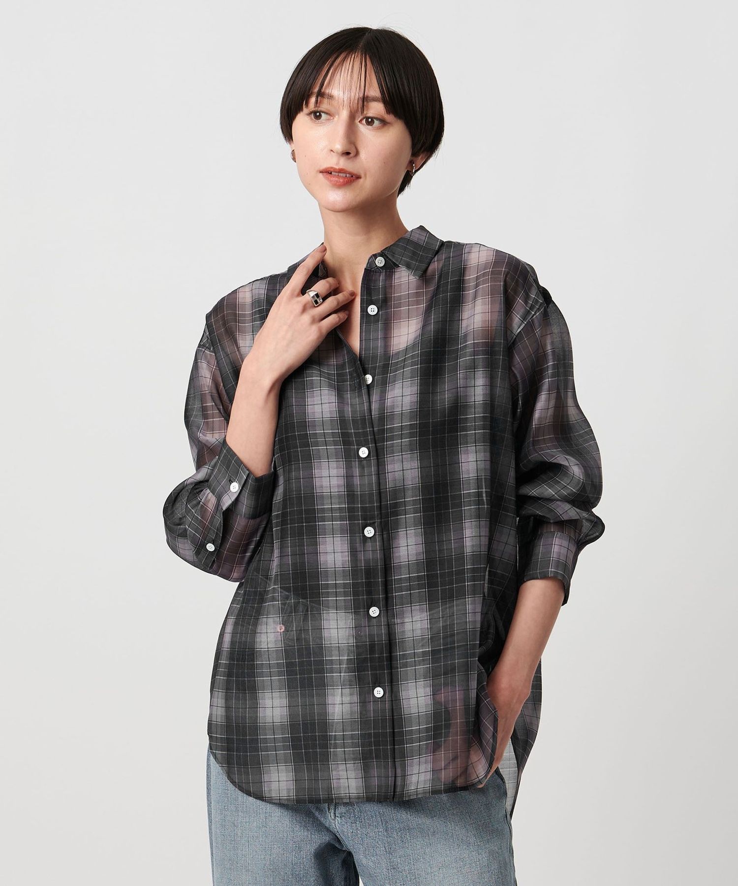 極美品　UNITED ARROWS オーガンジープリントシャツ　24ss 36 極美品 UNITED ARROWS オーガンジープリントシャツ 24ss 36