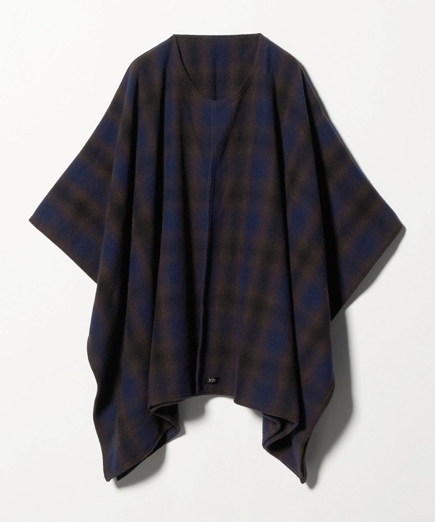 Blue Label フード付きチェックポンチョ 美品 ブルーレーベルクレストブリッジ チェック柄 フード付き