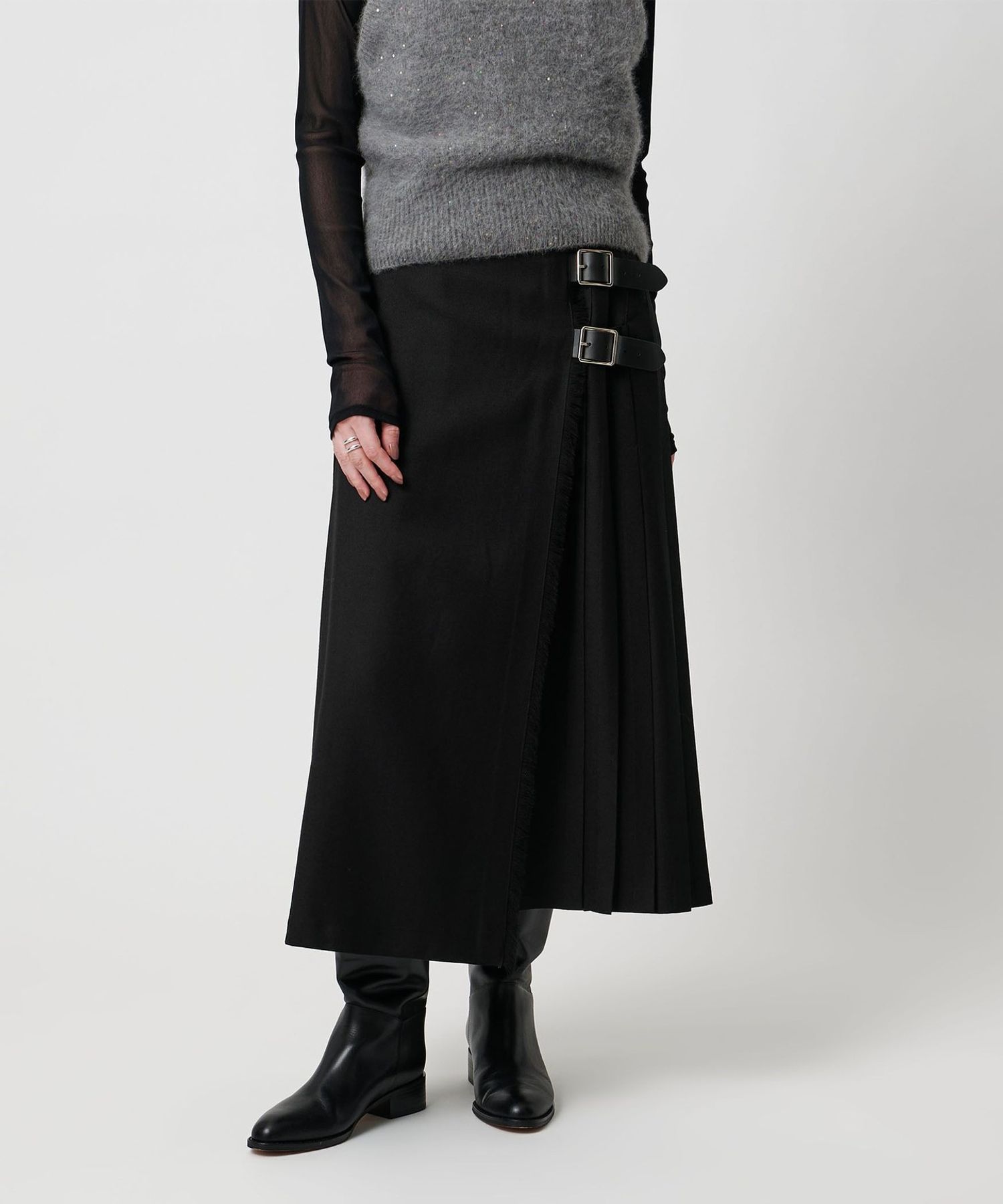 別注】＜O'NEIL of DUBLIN＞プリーツ ロング スカート ブラック