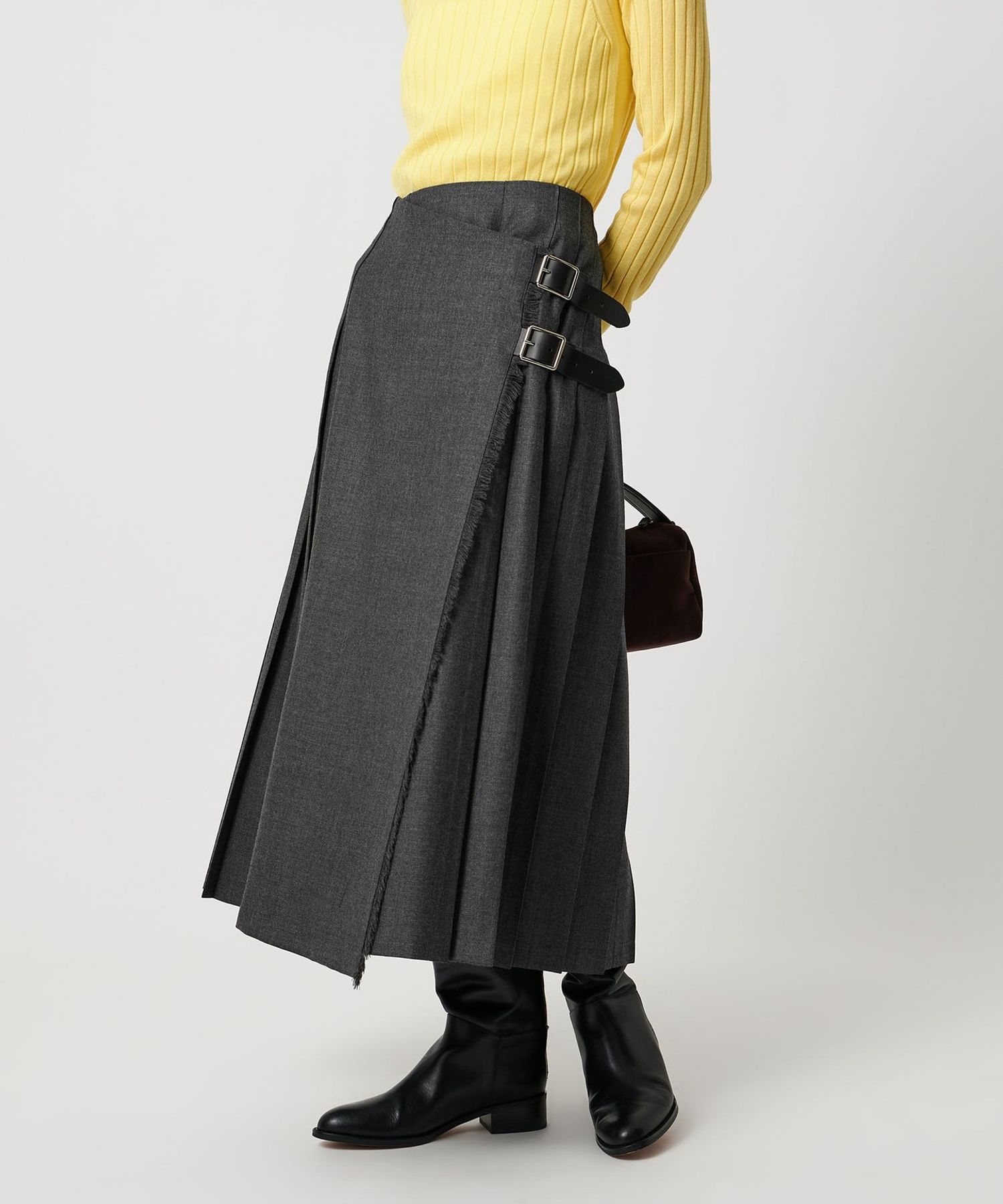O'Neill OF DUBLIN 【美品】グレー プリーツスカート O'neil of Dublin - 両脇ベルト 後プリーツスカート （定番