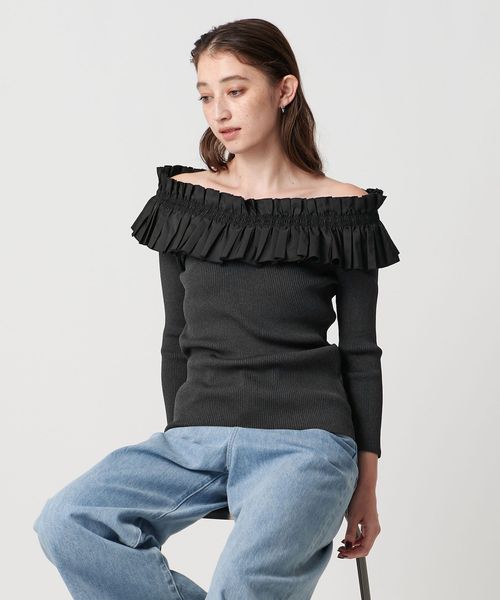 josemoon ギャザーオフショルダートップス ブラック サイズF GATHER OFF SHOULDER TOPS(F WHITE): TOPSjosemoon