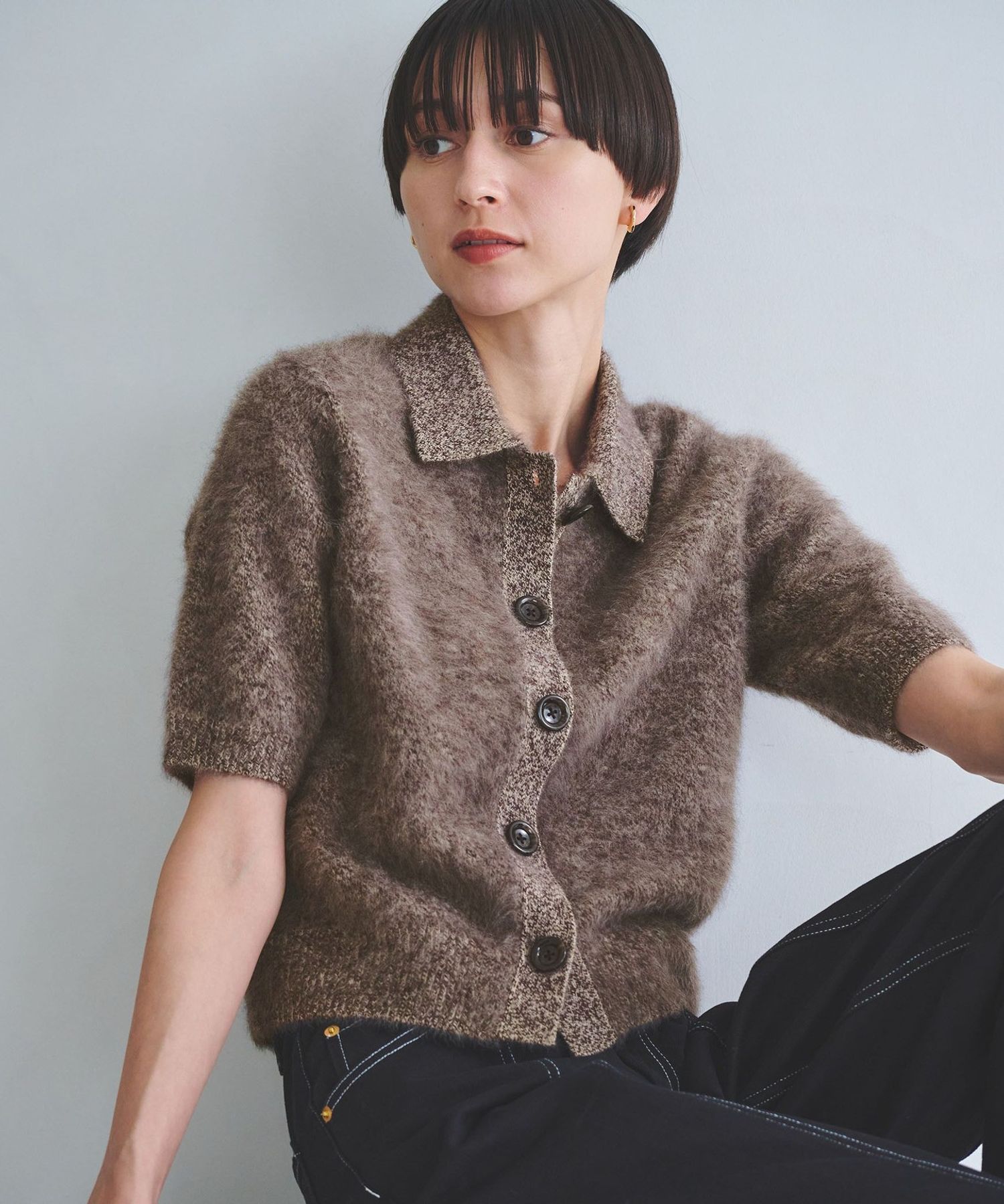 未使用級 アンスリード 23SS ショートニットブルゾン 36 ホワイト B.C STOCK｜《予約》【Deux Allures/ドゥ アリュール
