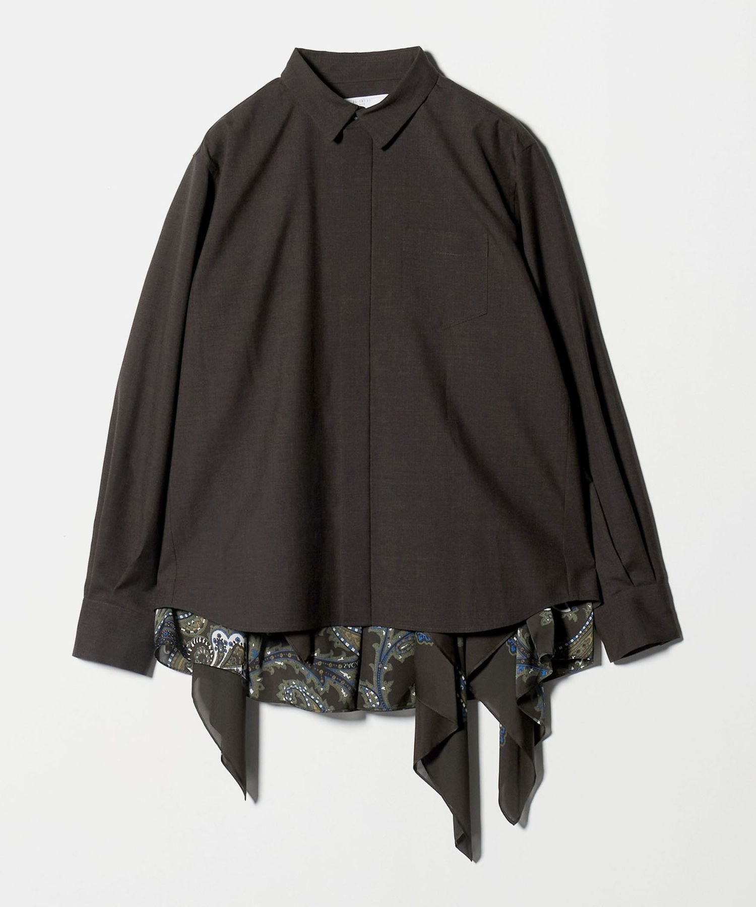 sacai＞スカーフ ドッキング シャツ BROWN
