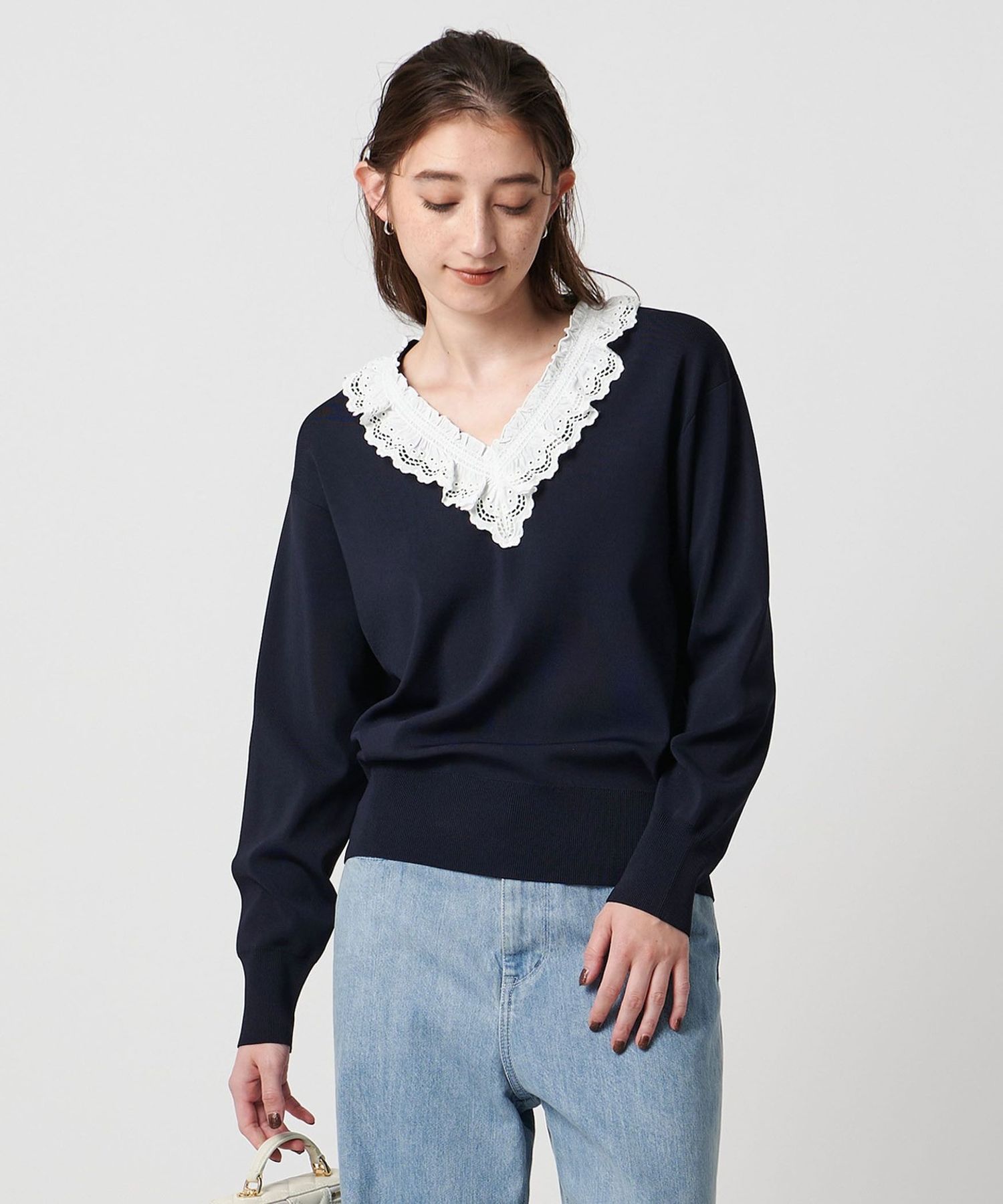 UNITED ARROWS グレー フリル長袖ニット 3600024F0741_m1_a039.jpg
