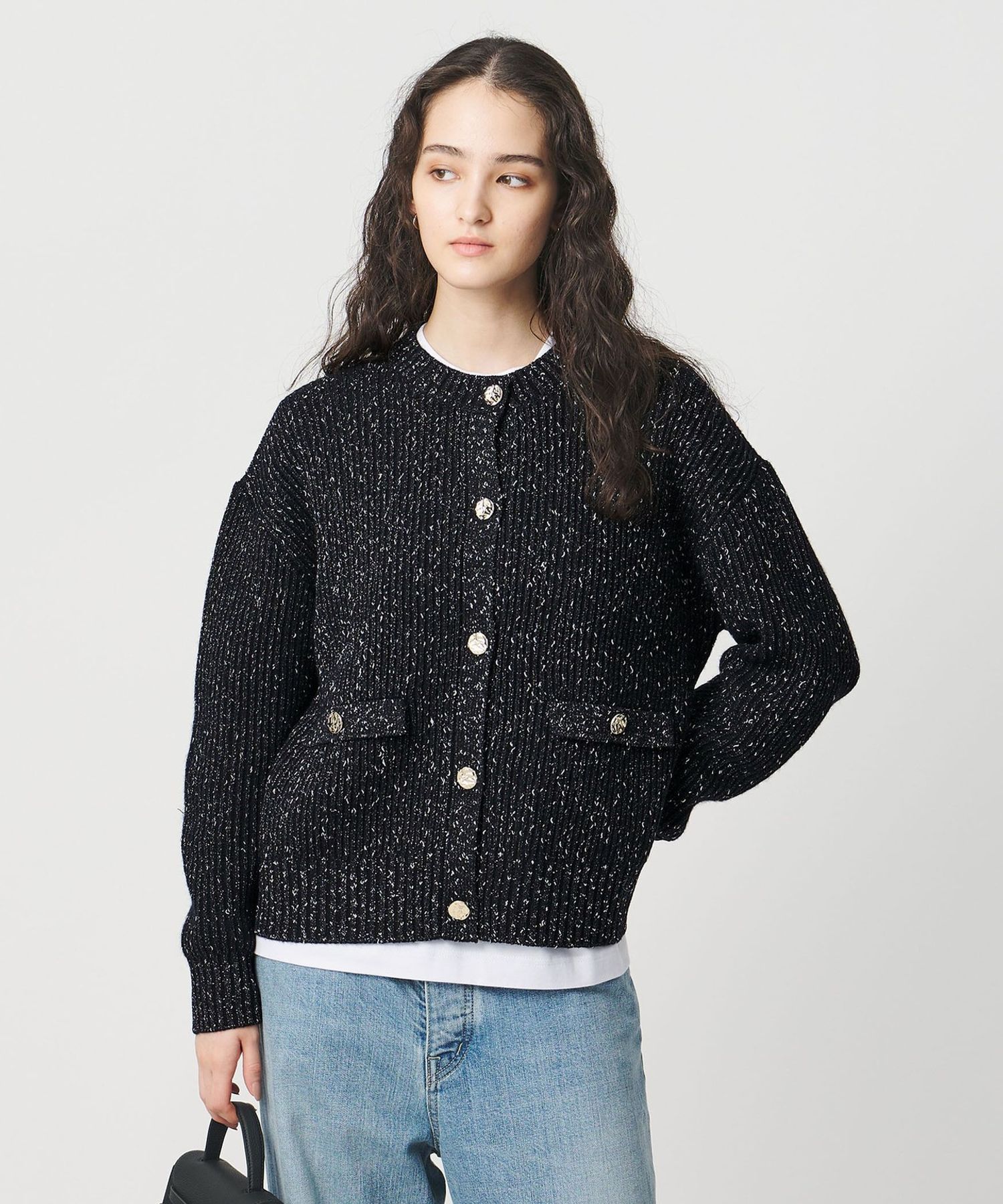 Drawer ドゥロワー 25SS ラメカノコ ノーカラーカーディガン Drawer