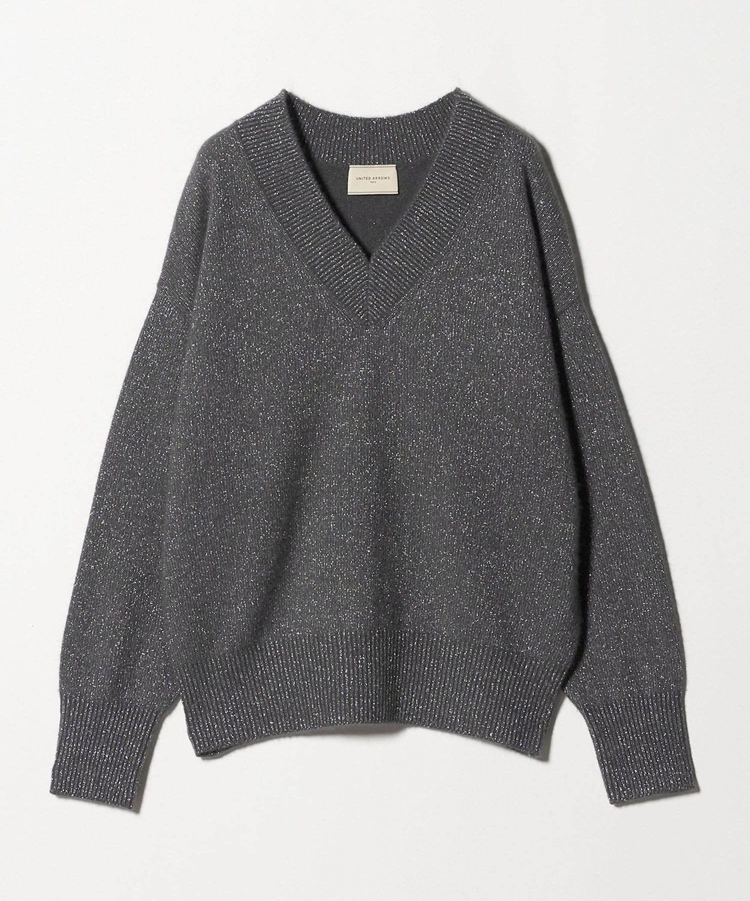 新品　ユナイテッドアローズ　ウールアルパカラメVネック ニット　グレー　長袖 ユナイテッドアローズ ウール ラメVネックニット セーター