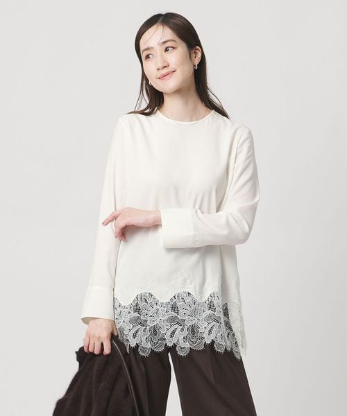 UNITED ARROWS/バックサテン レースコンビ ブラウス ‐ウォッシャブル‐/シャツ / ブラウス