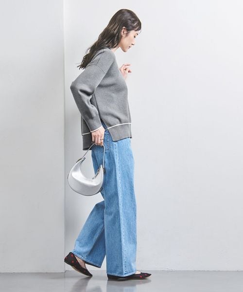 UNITED ARROWS ソフトスムース Vネック ニット H＞ウールスムース カーブスリーブ クルーネックニット