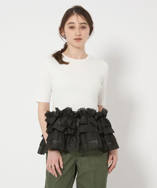 UNITED ARROWS　リボンペプラムニット　ブラック　ユナイテッドアローズ UNITED ARROWS リボンペプラムニット ブラック ユナイテッド
