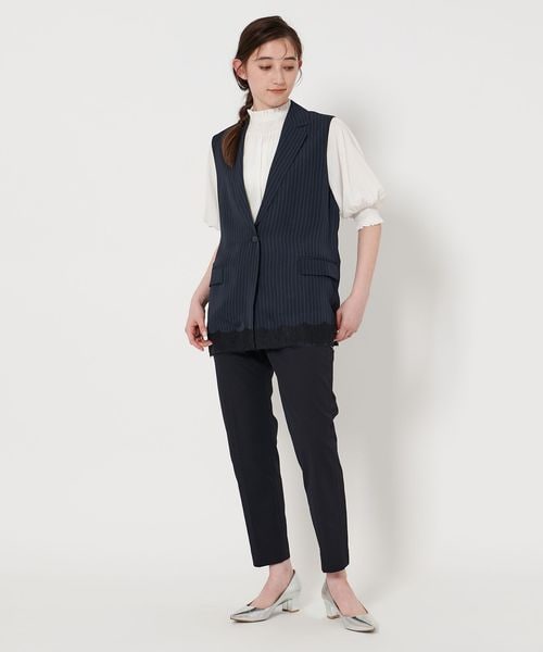 「UNITED ARROWS」 ベスト FREE ネイビー レディース ストライプ レース ベスト