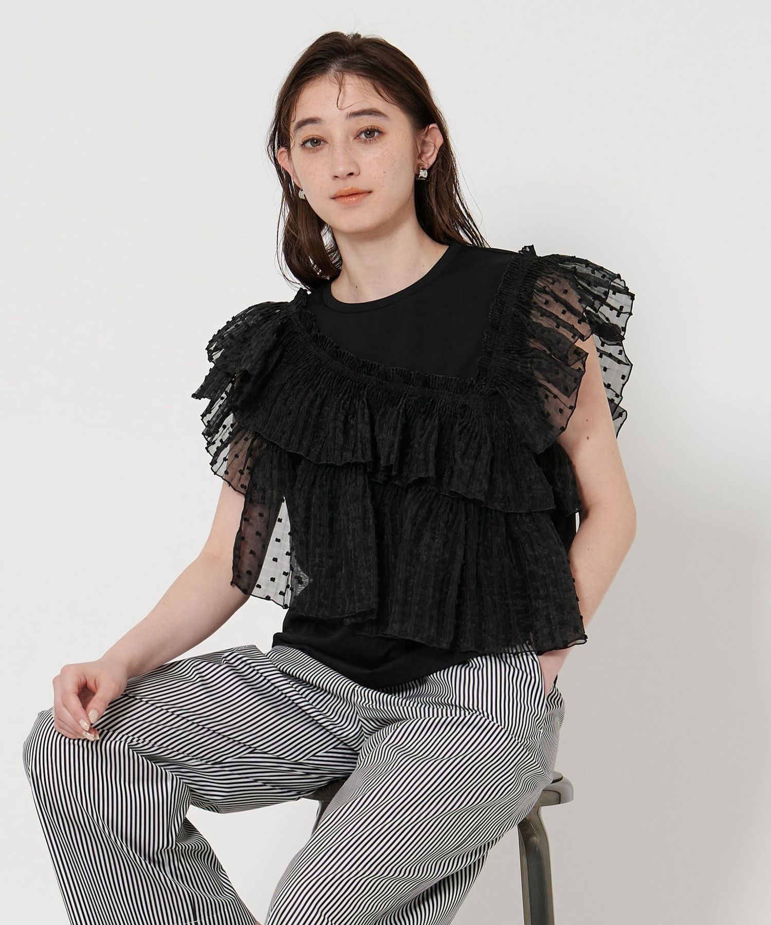 【美品】ユナイテッドアローズ コンビプリーツTシャツ ブラック 1500025S1705_x1_a001.jpg