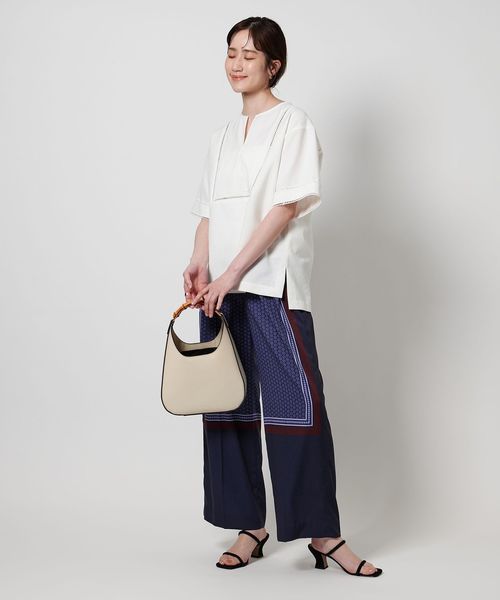 半額 50％OFFの通販 パネルプリント パンツ ワイド パンツ