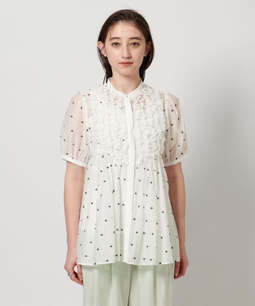 【美品】UNITEDARROWS 2トーン ドットジャカード フリルブラウス UNITED ARROWS（ユナイテッドアローズ）の「2トーン ドットジャ