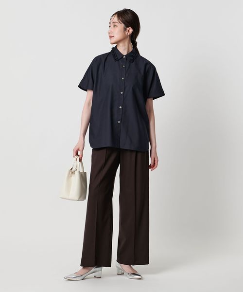 新品 ユナイテッドアローズ ミニフリル シャツ ネイビー 半袖 ミニフリル シャツ