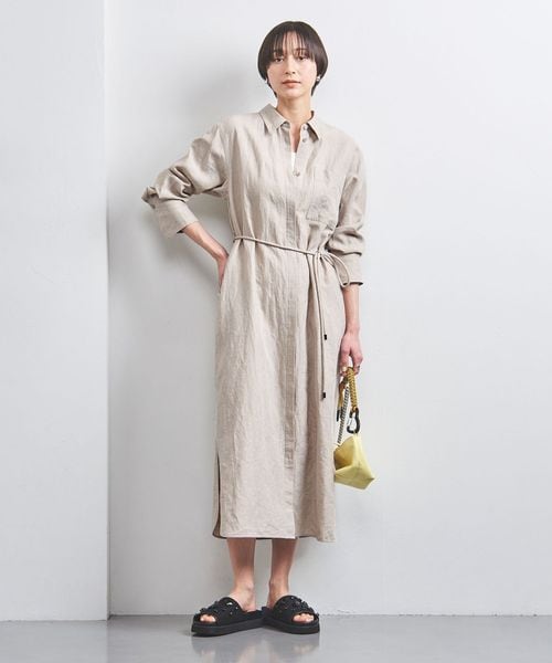【試着のみ新品】UNITED ARROWS リネンワンピース25,300円の品 リネン ベルト シャツワンピース