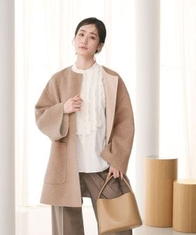 UNITED ARROWS/バイカラー リバー ミドルコート/ノーカラーコート