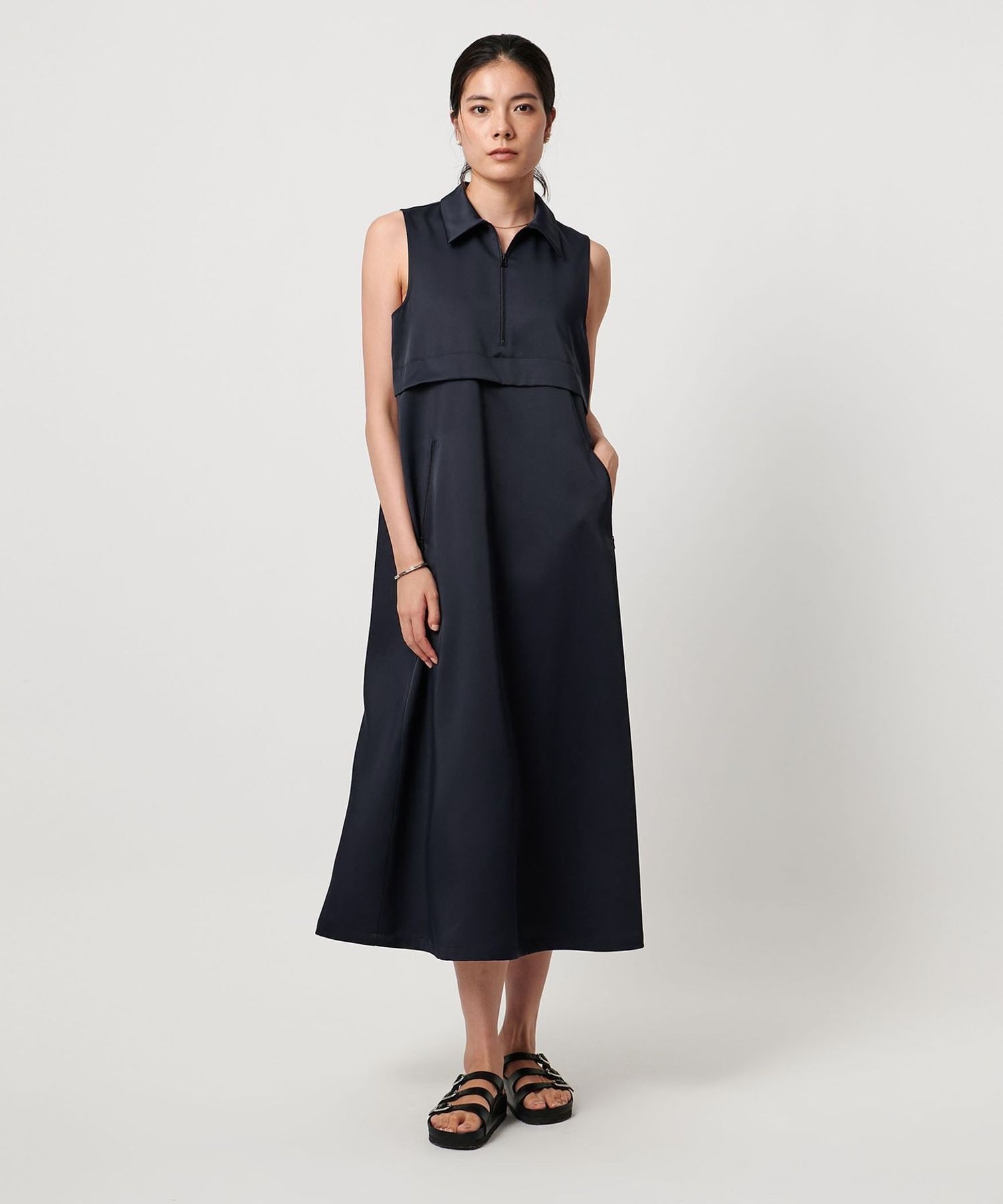 TO UNITED ARROWS＞シャツカラー ノースリーブ ワンピース
