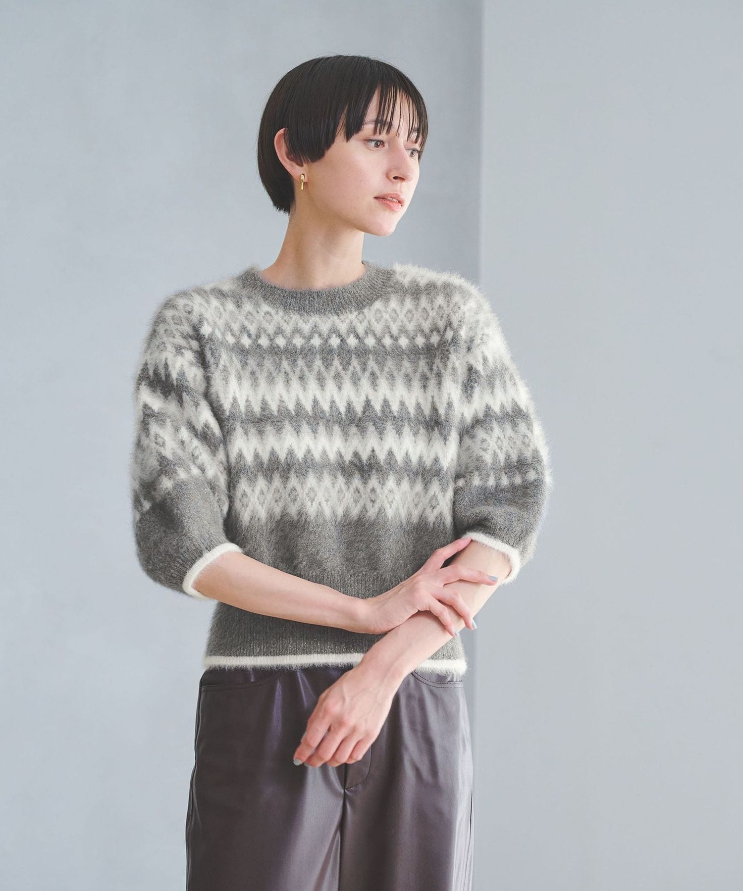 UNITED ARROWS 定価1.8万 ジャカードコンビ パフスリーブ ニット ジャカード コンビ パフスリーブ ニット