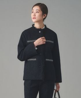 UNITED ARROWS/2トーン ツイードライク ノーカラー ジャケット/ノーカラージャケット