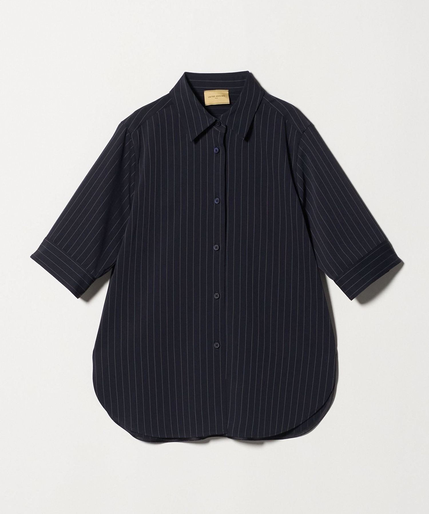 新品未使用　UNITED ARROWS ダークネイビー ストライプシャツ　M ストライプ レギュラーカラー シャツ ‐ウォッシャブル‐