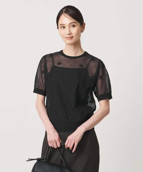 UNITED ARROWS/シアー フラワー ショートスリーブ ニット ‐ウォッシャブル‐/ニット / セーター