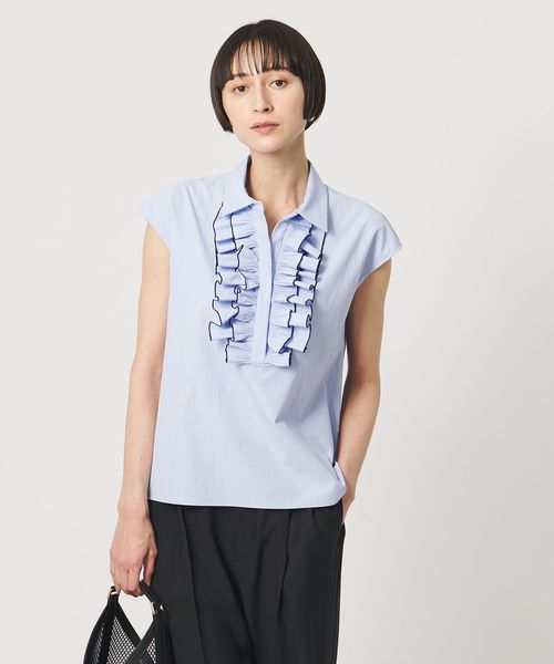 UNITED ARROWS/メロー フリル スキッパー フレンチスリーブ シャツ ‐防シワ 吸水速乾 UVカット 遮熱性 接触冷感‐/シャツ / ブラウス