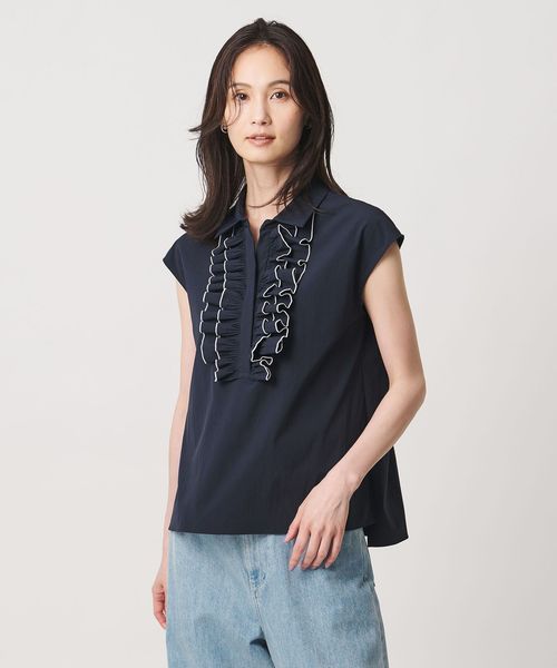 UNITED ARROWS/メロー フリル スキッパー フレンチスリーブ シャツ ‐防シワ 吸水速乾 UVカット 遮熱性 接触冷感‐/シャツ / ブラウス
