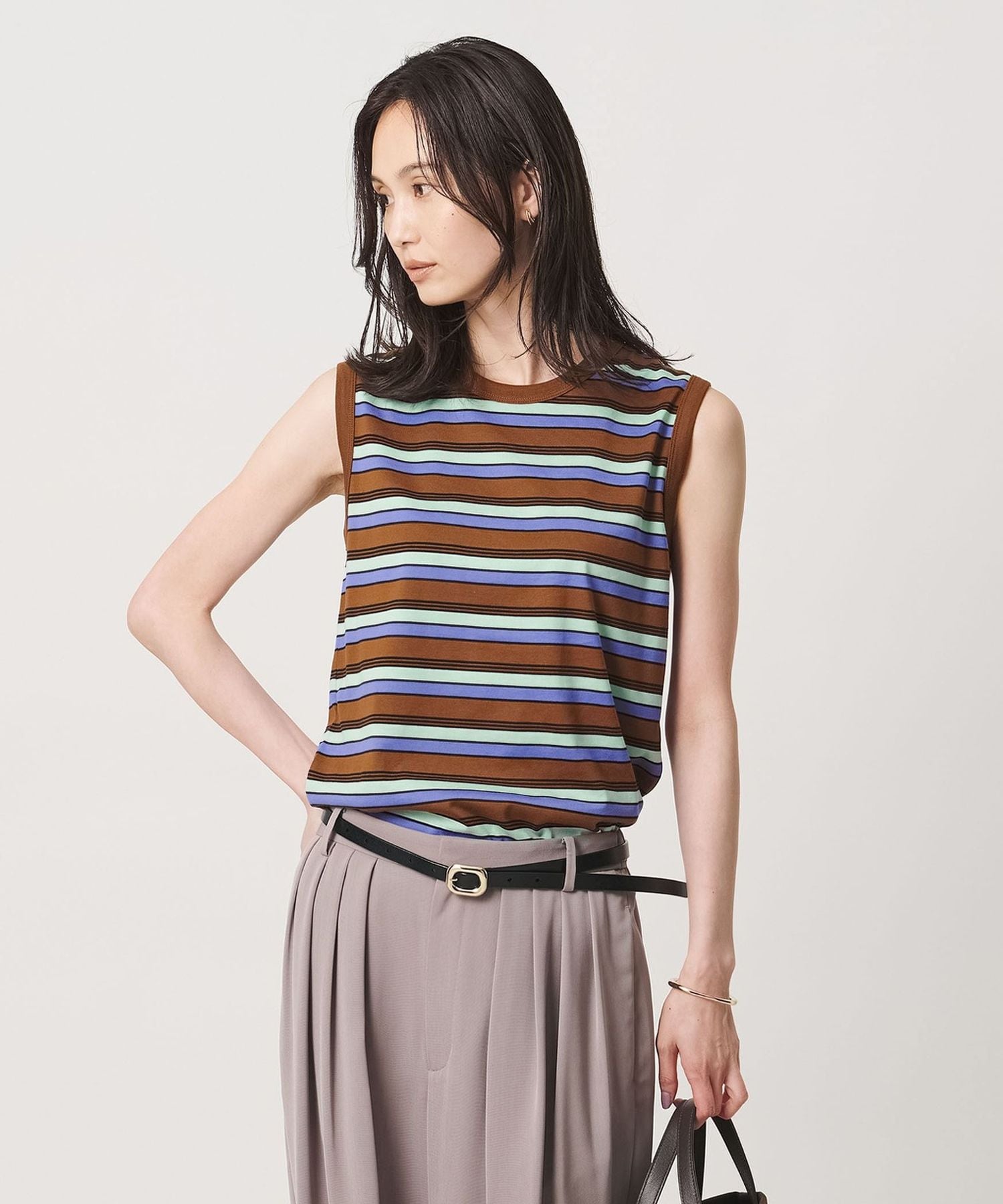 マルチボーダー ノースリーブ Tシャツ