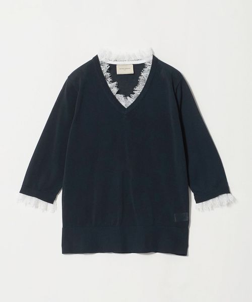 UNITED ARROWS/レースコンビ Vネックニット ‐ウォッシャブル‐/ニット / セーター
