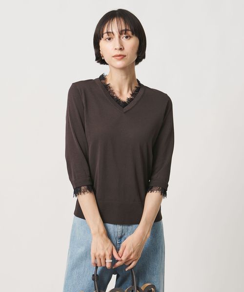 UNITED ARROWS/レースコンビ Vネックニット ‐ウォッシャブル‐/ニット / セーター