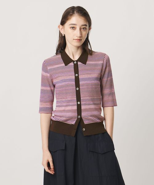 UNITED ARROWS/カラー ボーダー 5分袖 ポロニット ‐ウォッシャブル‐/ニット / セーター