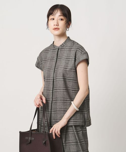 UNITED ARROWS/チェック バンドカラー フレンチスリーブ シャツ ‐ウォッシャブル‐/シャツ / ブラウス