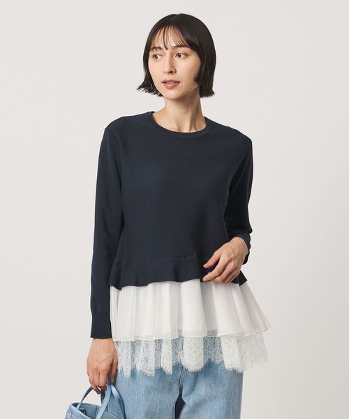 UNITED ARROWS/オーガンジー レース コンビ ニット ‐ウォッシャブル‐/ニット / セーター