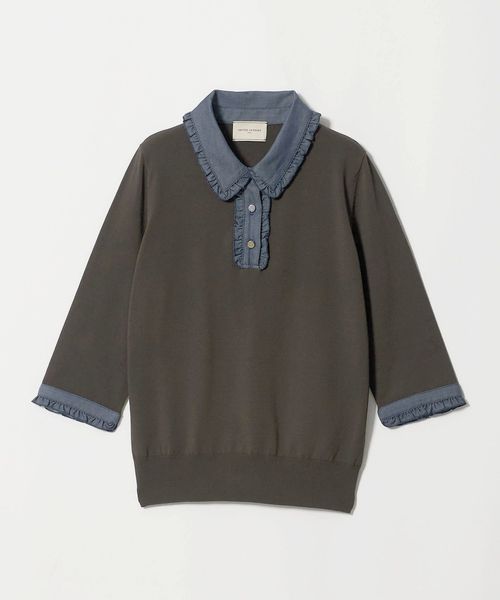 UNITED ARROWS/六分袖 デニムライク ポロニット ‐ウォッシャブル‐/ニット / セーター