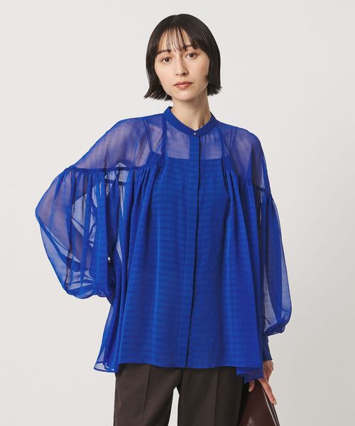 UNITED ARROWS/シアー ギャザー バンドカラー ブラウス/シャツ / ブラウス