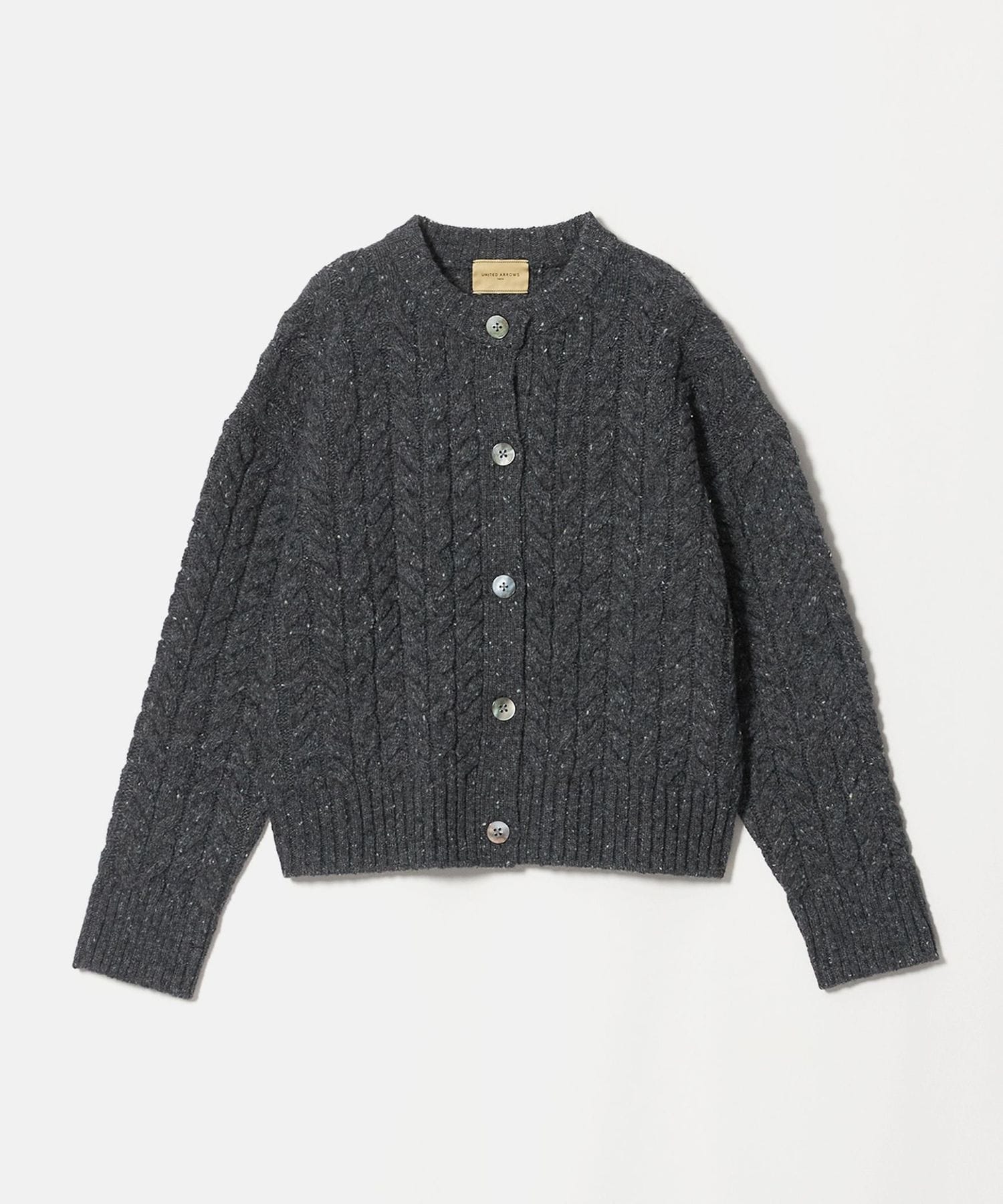 ケーブル クルーネック カーディガン DK.GRAY