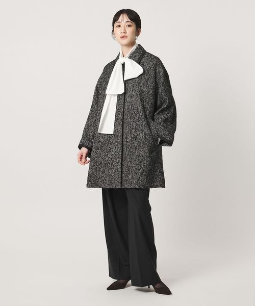 UNITED ARROWS/ループ ツイード パイピング ミドルコート/ステンカラーコート