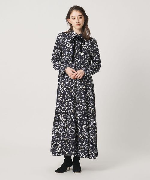 UNITED ARROWS/チェック フラワー プリント ワンピース/ワンピース